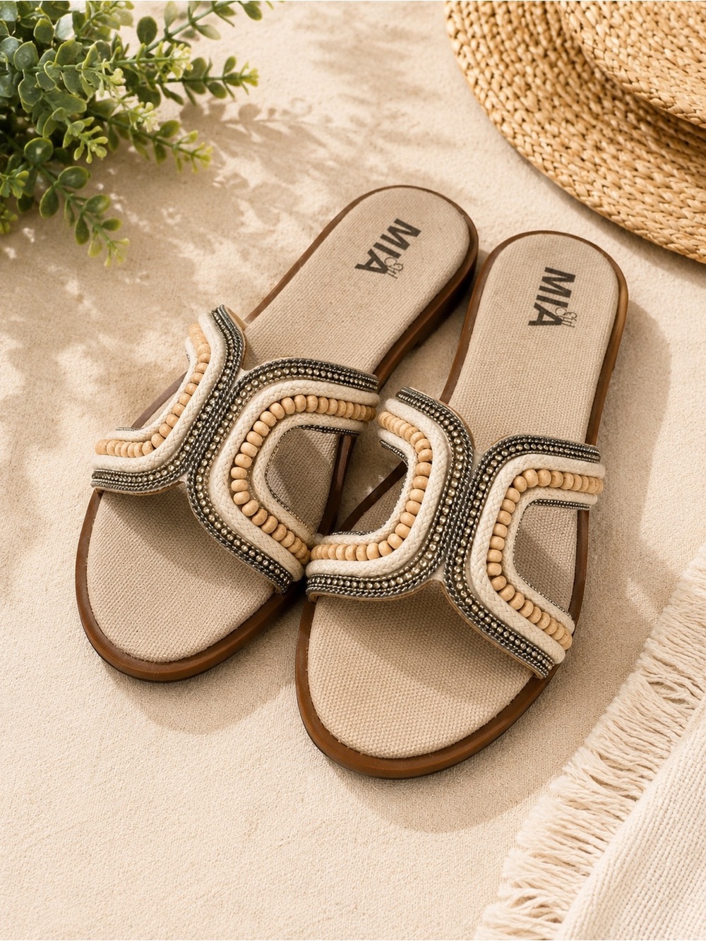 MIA Embellished Beaded Slide Sandals Size 6